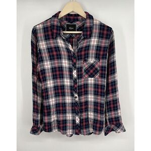 Rails Hunter Button Up Shirt Size Medium Rogue Navy Plaid Flannel Long Sleeve
